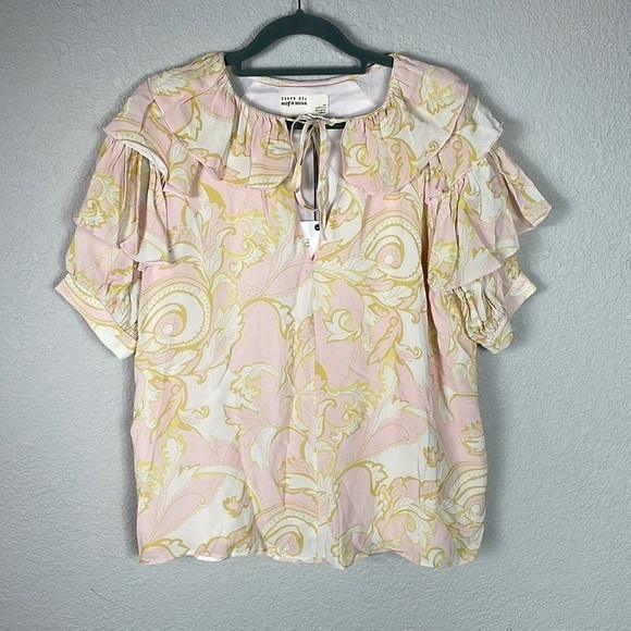 NWT Ted Baker Frisis MIB Frill Printed Top Pink Yellow 60s Retro Sz 2 M - Picture 4 of 15